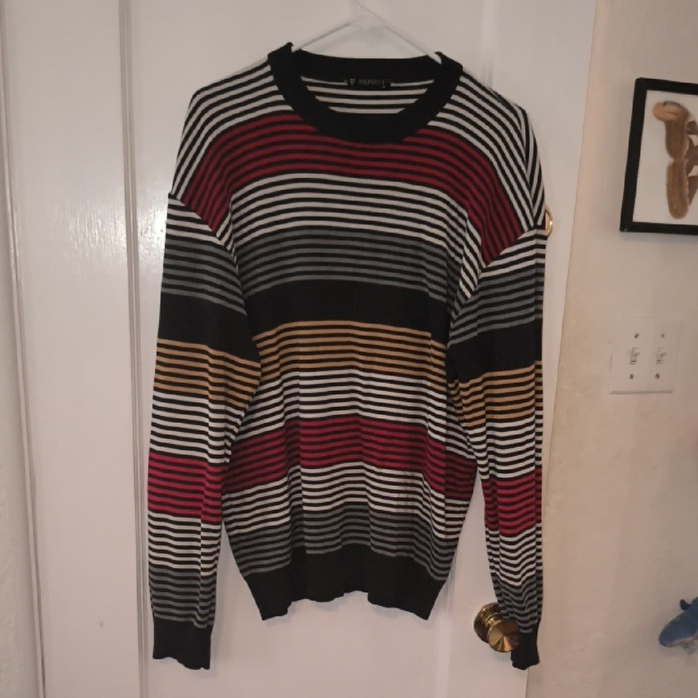 Filpucci | Men's Striped Crewneck Sweater in Red, Black, and Gold